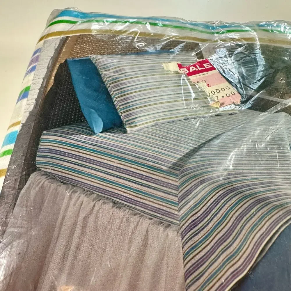 VTG BIBB New Old Stock Boutique Stripe Cotton Blend Double Fitted Bottom Sheet